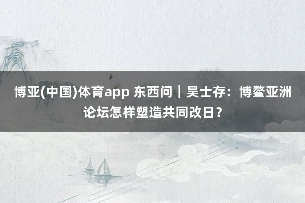 博亚(中国)体育app 东西问｜吴士存：博鳌亚洲论坛怎样塑造共同改日？