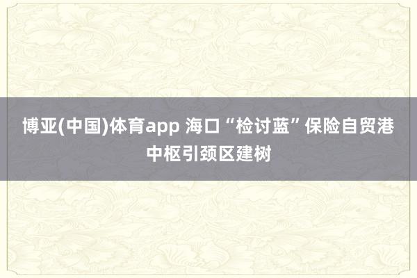 博亚(中国)体育app 海口“检讨蓝”保险自贸港中枢引颈区建树