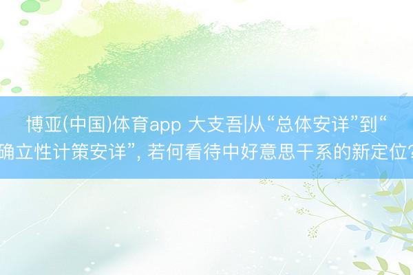 博亚(中国)体育app 大支吾|从“总体安详”到“确立性计策安详”， 若何看待中好意思干系的新定位?