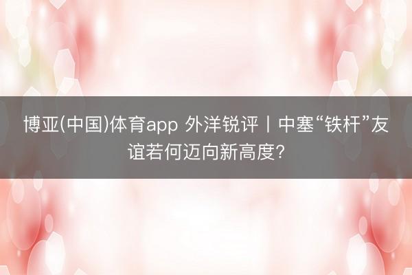 博亚(中国)体育app 外洋锐评丨中塞“铁杆”友谊若何迈向新高度?